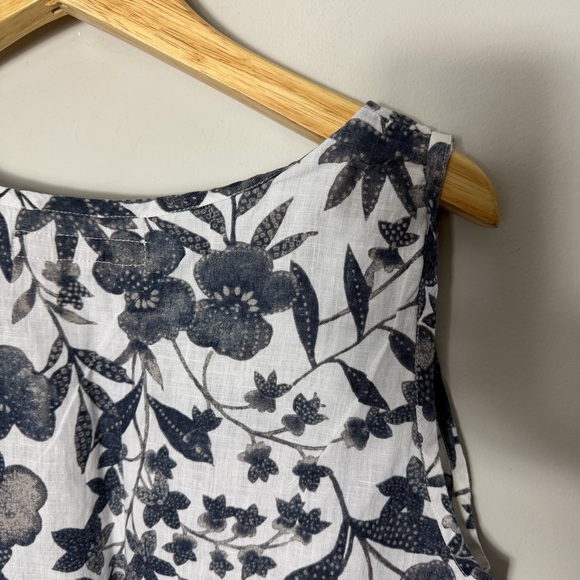 Flax 100% Linen Sleeveless Tank Black & White Floral Shirt Size Large 71 - Picture 7 of 7
